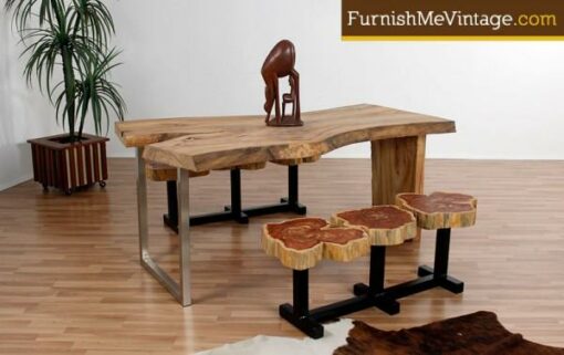 Monumental Rustic Wood Slab Dining Table