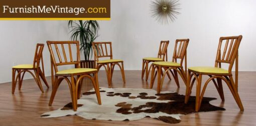 Six Retro Rattan Dining Chairs