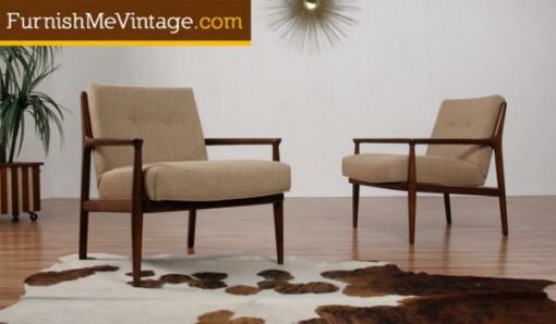 2 Reupholstered Mid Century German Lounge Chairs