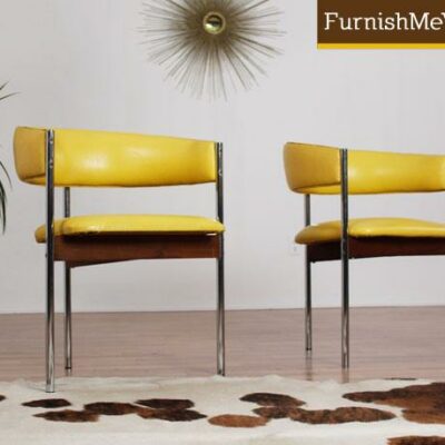 Pair of Yellow and Chrome Mid Century Chairs