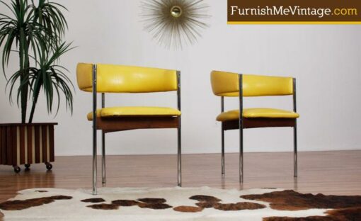 Pair of Yellow and Chrome Mid Century Chairs