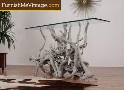 Driftwood Console Table with Glass Top