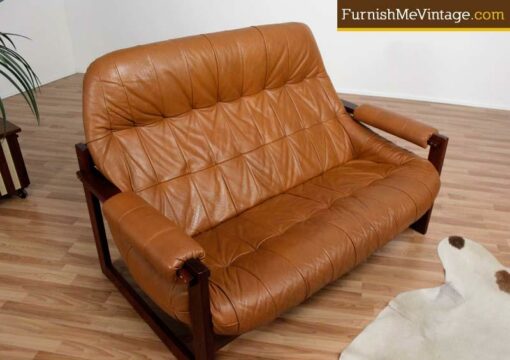 mid century modern leather loveseat