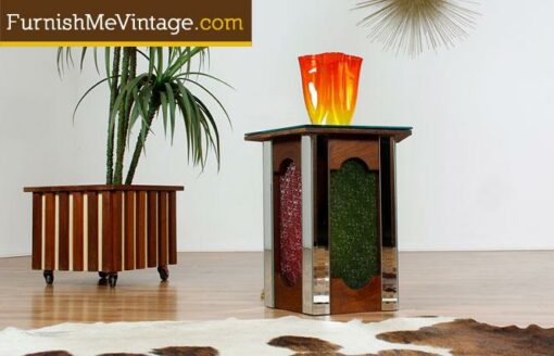 Retro light up mirrored end table