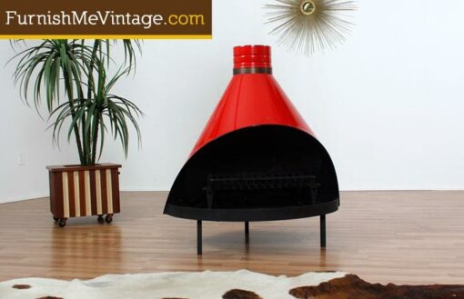 Mid Century Modern Red Cone Fireplace