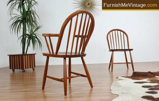 Six solid teak Danish Modern spindle dining chairs