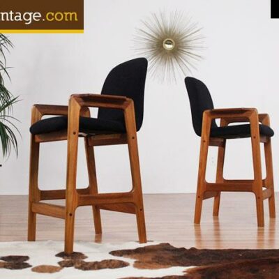Pair of Danish Modern teak bar stools by Benny Linden
