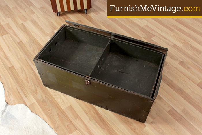 1970s Vintage Black Metal Foot Locker Trunk