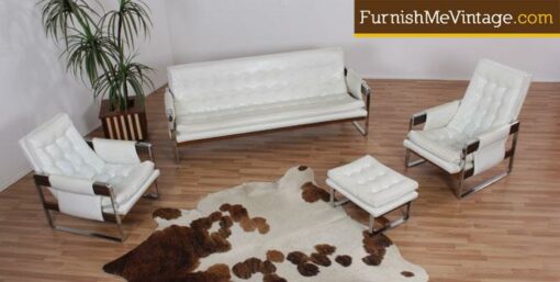 Mid century modern Milo Baughman style living room set with sofa, two lounge chairs and ottoman