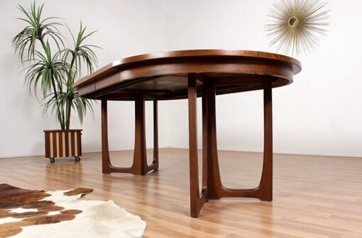 Refinished mid century modern Broyhill Emphasis arched pedestal dining table