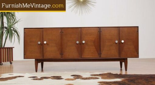 vintage mid century modern long low walnut credenza