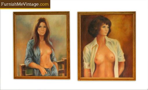 Pair of signed vintage nude female paintings