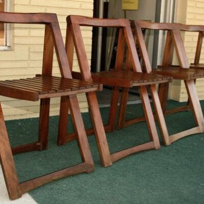 4 Danish Style Teak Slat Folding Chairs Vintage Modern