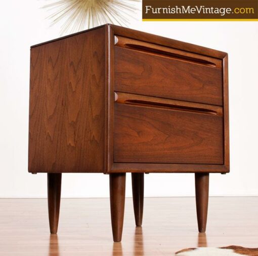 Pair of Minimalist Mid Century Modern Walnut Nightstands