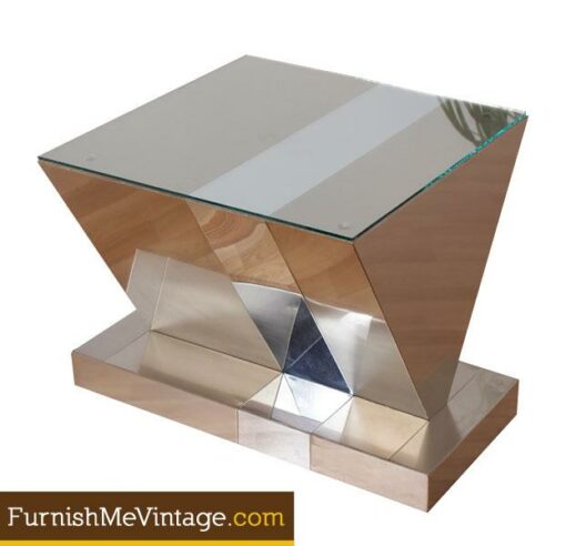 Vintage Stainless Steel and Mirrored End Table