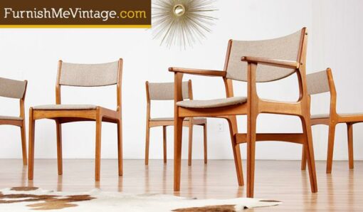 Six Reupholstered Classic Danish Teak Dining Chairs