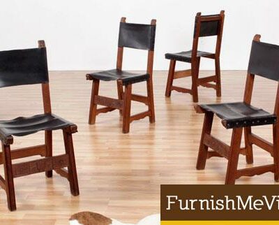 Set of 6 Vintage Leather Sling Dining Chairs
