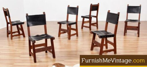 Set of 6 Vintage Leather Sling Dining Chairs