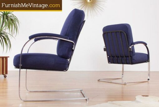 Machine Age Chrome Lounge Chairs in Blue