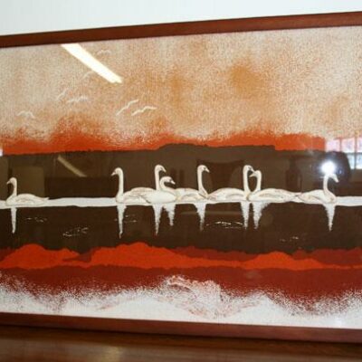 Large Mid Century Modern Vintage Textile Screen Print Art Image