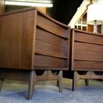 2 Mid Century Modern Walnut Nightstands with Drawers