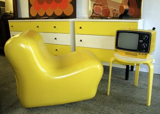 Retro Yellow Vinyl Lounge Chair Mid Century Modern