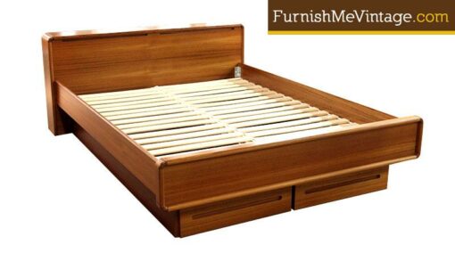 Queen Teak Platform Bed With Built-in Storage