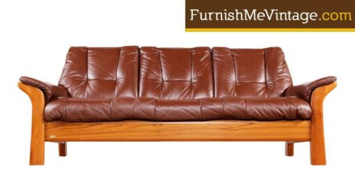 Pre-Owned Contemporary Ekornes Leather and Teak Sofa