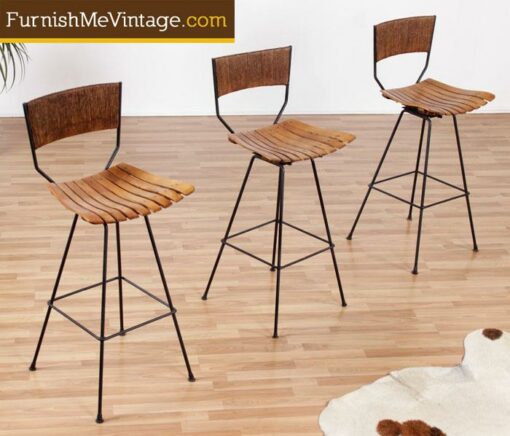 Set of 3 Mid Century Modern Arthur Umanoff Bar Stools