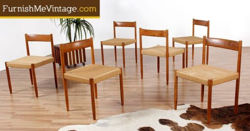 Set of 6 Mid Century Modern Roped Seat Danish Chairs