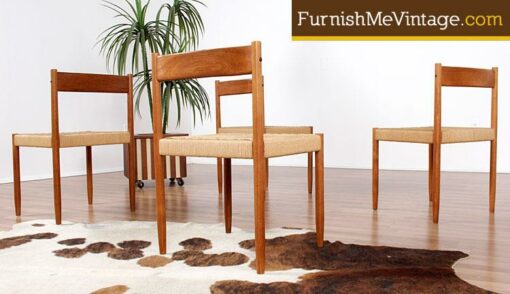 Set of 6 Mid Century Modern Roped Seat Danish Chairs