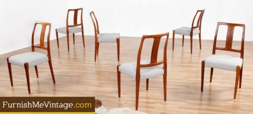 Set of 6 Restored Vintage Sculpted Teak Dining Chairs