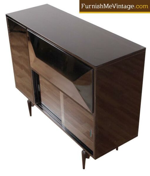 Mid Century Modern Black Lacquer Bar Cabinet