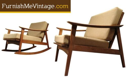 Restored Mid Century European Rocking Chair and Arm Chair
