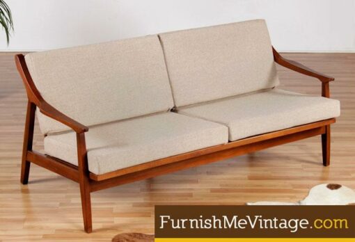 Restored Mid Century Arm Sofa in Beige