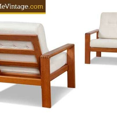 Pair of Restored Vintage Solid Teak Arm Chairs
