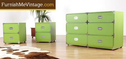 Pair of Vintage Lime Green Campaign Nightstands