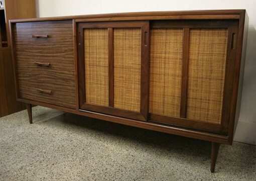 Caned Front Mid Century Modern Credenza