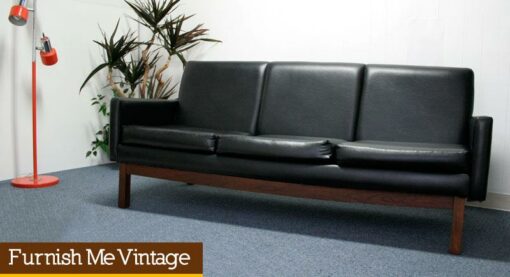 Vintage Black Vinyl Couch Mid Century Modern