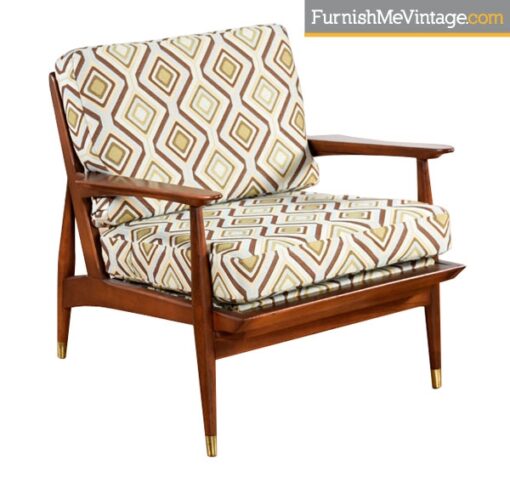 Restored Mid Century Modern Patterned Chair with Ottoman