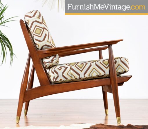 Restored Mid Century Modern Patterned Chair with Ottoman