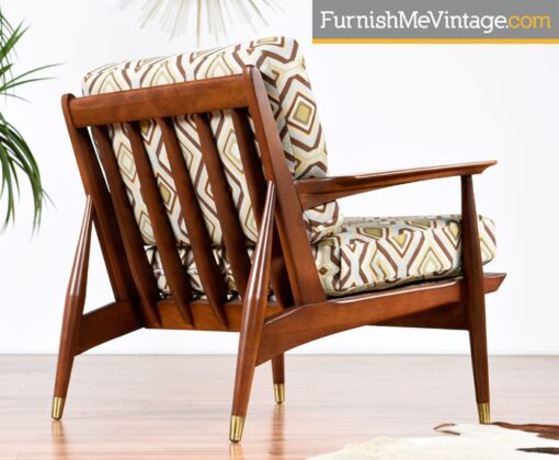 Restored Mid Century Modern Patterned Chair with Ottoman