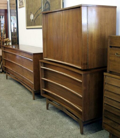 Triple Dresser and Armoire Mid Century Bedroom Set