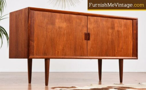 Vintage Tambour Door Danish Teak Credenza