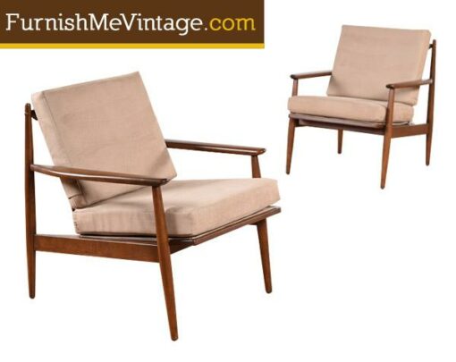 Pair of Restored Walnut Mid Century Arm Chairs