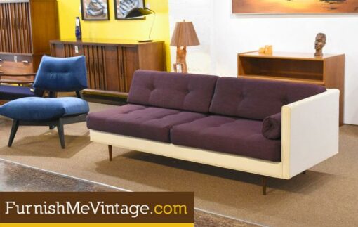 Restored Purple and White Mid Century Sofa