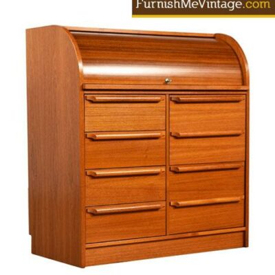 Modern Teak Secretary Desk with File Drawers