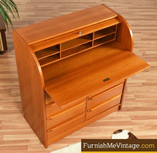 Modern Teak Secretary Desk with File Drawers