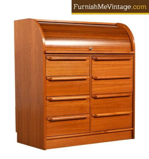 Modern Teak Secretary Desk with File Drawers