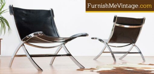 Pair of Pre-Owned Modern Leather Sling Chairs